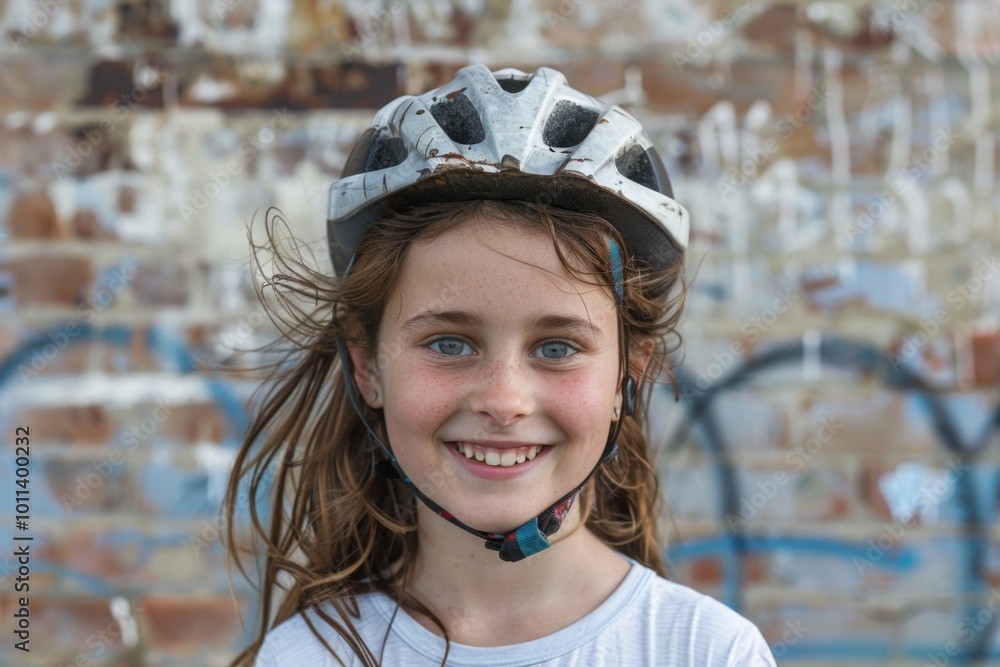 Portrait of a smiling girl with bicycle helmet Portrait of a smiling girl with bicycle helmet