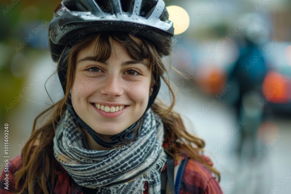 Portrait of a smiling girl with bicycle helmet Portrait of a smiling girl with bicycle helmet