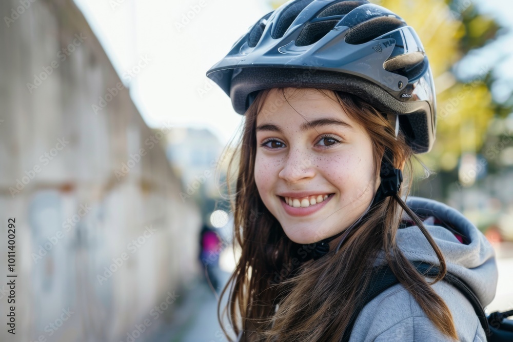 Portrait of a smiling girl with bicycle helmet Portrait of a smiling girl with bicycle helmet