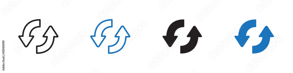 Sync icon linear graphics set vector in black Sync icon linear graphics set vector in black