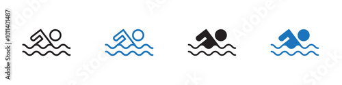 Swimming icon linear graphics set vector in black