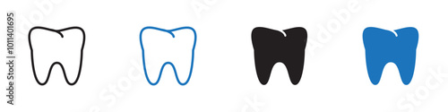 Teeth icon linear graphics set vector in black