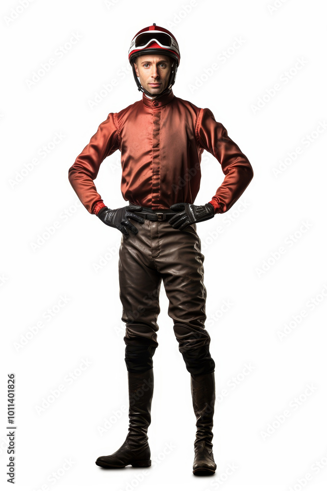 Friendly male jockey in racing outfit ready for competition portrait Friendly male jockey in racing outfit ready for competition portrait