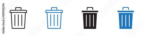 Trash icon linear graphics set vector in black