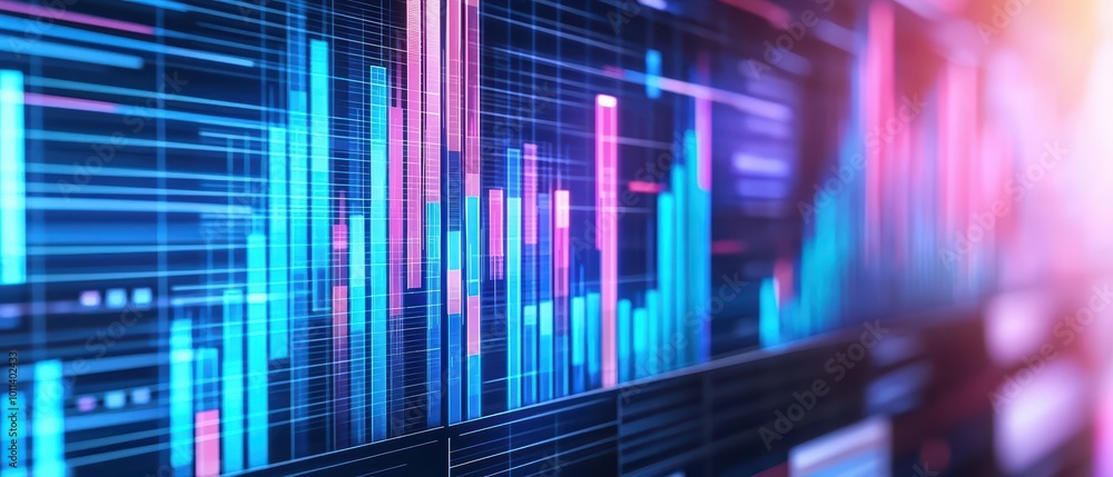 Vibrant data visualization with colorful graphs on a digital screen backdrop. Vibrant data visualization with colorful graphs on a digital screen backdrop.