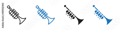 Trumpet icon linear graphics set vector in black