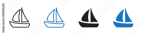 Yacth icon linear graphics set vector in black