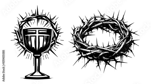 black and white cup with cross vector crown of thorns