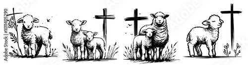 black and white lamb with cross vector religion catholic catholicism sheep animal holy easter salvation