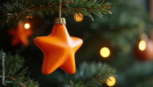 orange Christmas decoration on the Christmas tree, ai generated