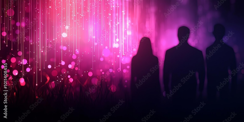 Obraz premium Silhouetted figures against a vibrant, colorful background.