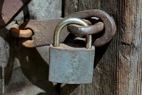 Lock on wooden barn door