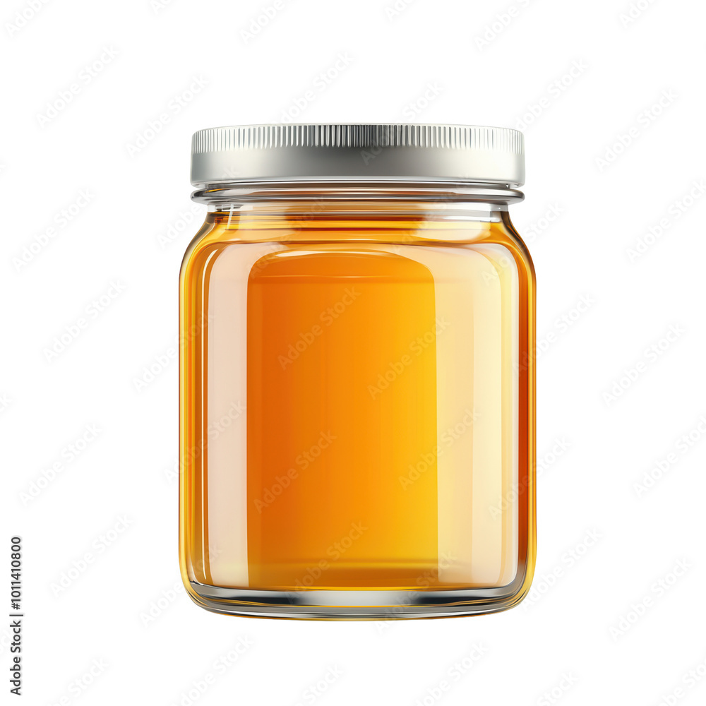Clear glass jar filled with golden honey Clear glass jar filled with golden honey