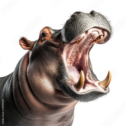 Majestic hippopotamus showcasing its powerful yawn photo