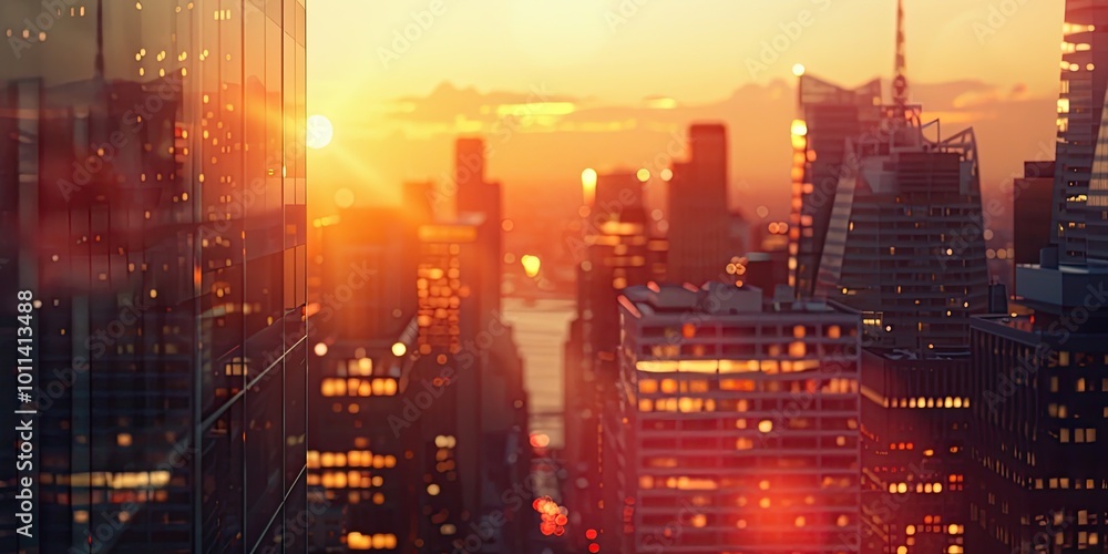 Urban skyline during golden hour, city life and architecture, with copyspace Urban skyline during golden hour, city life and architecture, with copyspace
