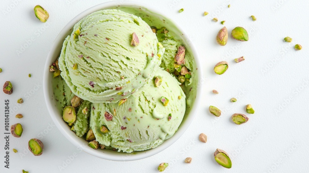 Delightful Pistachio Ice Cream Scoops with Crunchy Nut Toppings Delightful Pistachio Ice Cream Scoops with Crunchy Nut Toppings