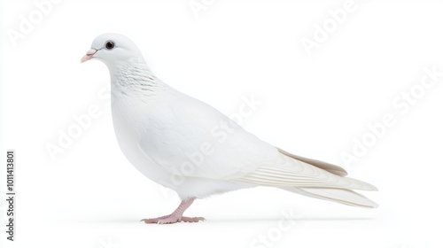 stunning dove displays its pristine white feathers and delicate features as it stands alone, embodying peace and tranquility in a serene setting.