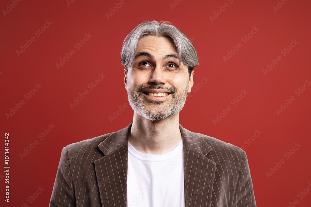 front man smiling and looking up