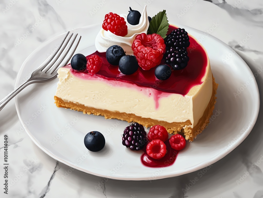 Slice of cheesecake with berries and whipped cream. Slice of cheesecake with berries and whipped cream.