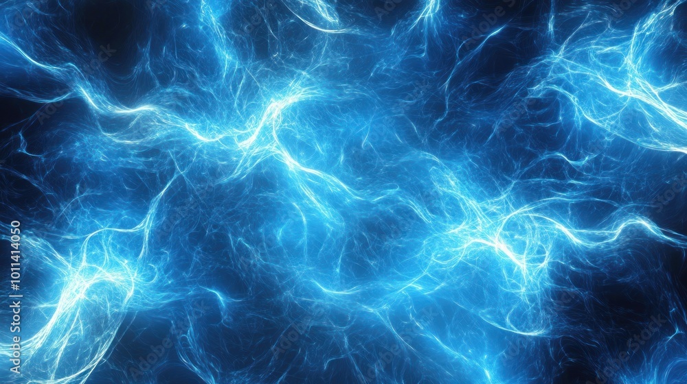 Fototapeta premium Abstract representation of electric blue energy and light patterns in a dark background.