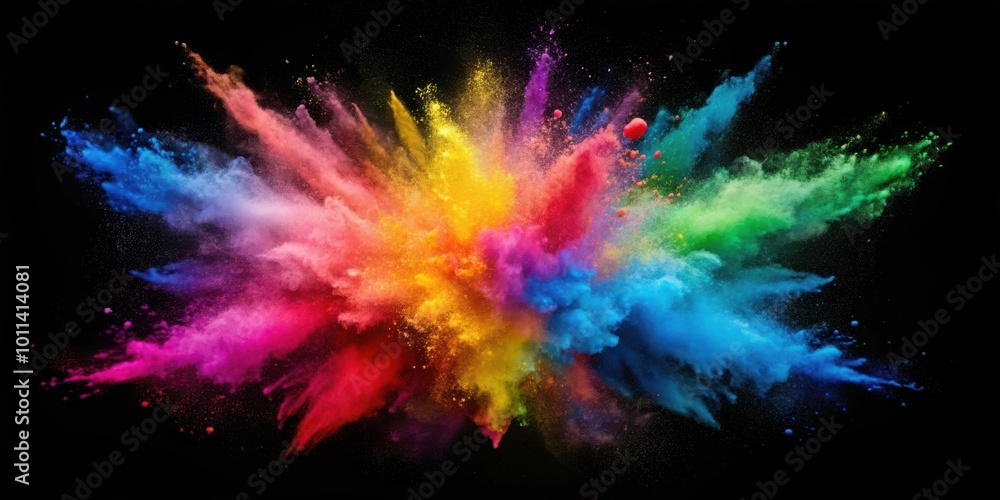 Vibrant powder explosion in various colors on dark backdrop for dynamic visuals Vibrant powder explosion in various colors on dark backdrop for dynamic visuals