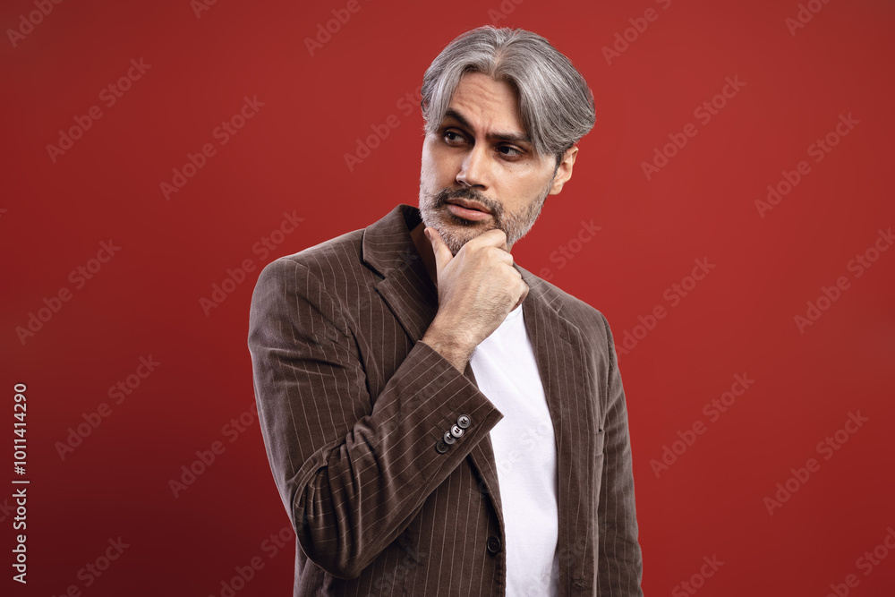 man with hand on chin looking to the side man with hand on chin looking to the side