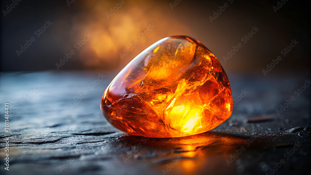 Polished amber gemstone glowing on a dark textured surface
Polished amber gemstone glowing on a dark textured surface