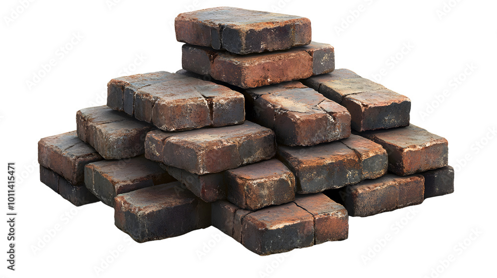 The bricks have a worn, rugged texture with chipped corners and small cracks, stacked tightly on top of each other. The bricks have a worn, rugged texture with chipped corners and small cracks, stacked tightly on top of each other.