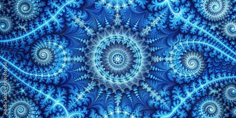 Detailed Blue Fractal Patterns Showcase Intricate Beauty of Geometry Artwork in Magnified View Detailed Blue Fractal Patterns Showcase Intricate Beauty of Geometry Artwork in Magnified View
