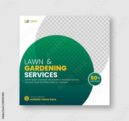 Lawn and gardening or landscaping service social media post and web banner template