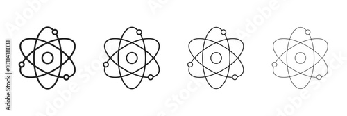 Nuclear on molecular level core with protons and neutrons on its orbit line. Vector icons in flat style photo