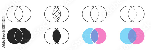 Two overlapping circles isolated illustration template for Your presentation. Vector icons in flat style