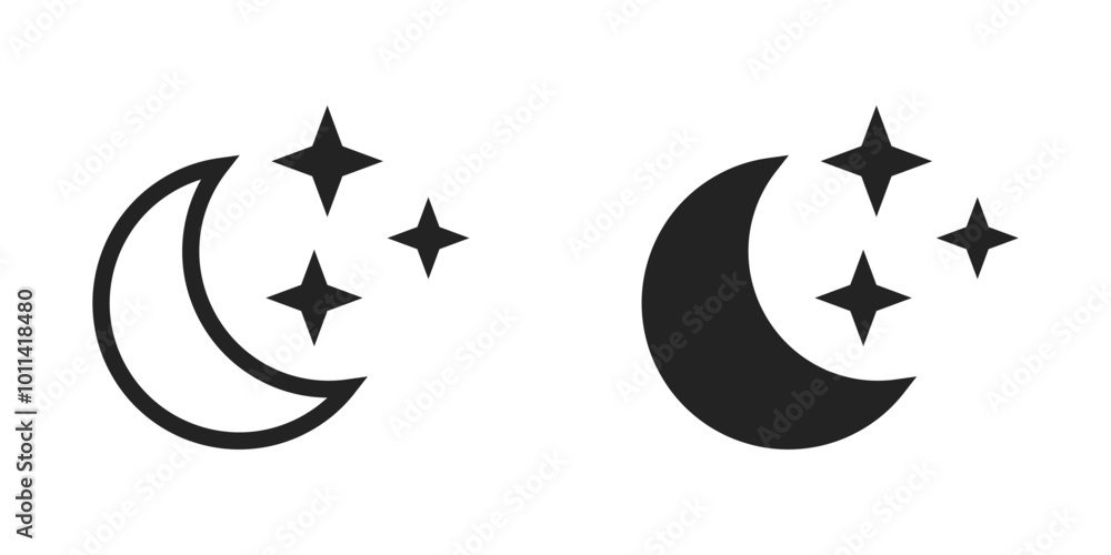 Moon and star black shaped and outlined isolated illustration set for UI. Vector icons in flat style Moon and star black shaped and outlined isolated illustration set for UI. Vector icons in flat style