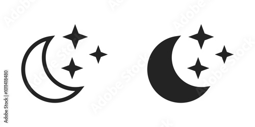 Moon and star black shaped and outlined isolated illustration set for UI. Vector icons in flat style
