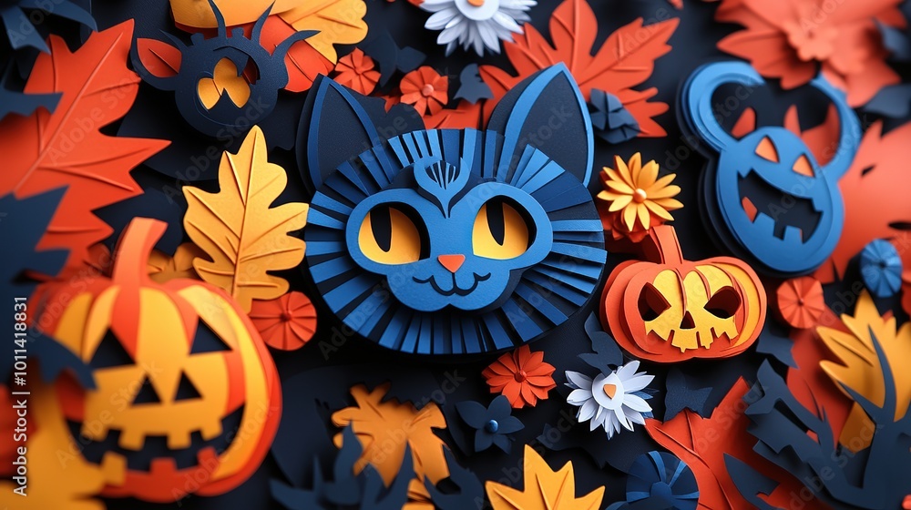 Naklejka premium Cute paper cut Halloween birthday invite 