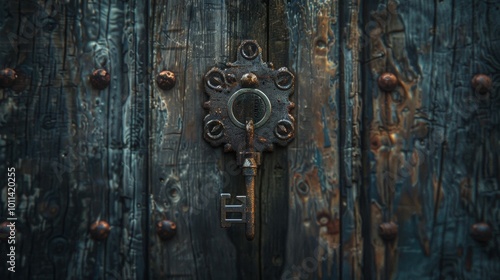 Wallpaper Mural Ancient Door Lock: A Rustic Keyhole Detail on a Weathered Wooden Door Torontodigital.ca