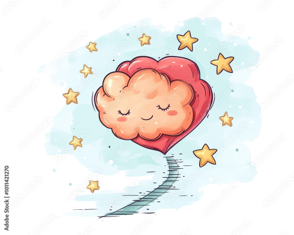 Fototapeta premium Whimsical cloud with heart shape, stars, and dreamy elements.