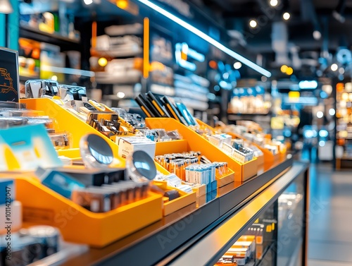 Close Up of Store Shelf with Assorted Products.