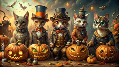 Whimsical Halloween Steampunk Animals in Toon Shader Style for Spooky Designs photo