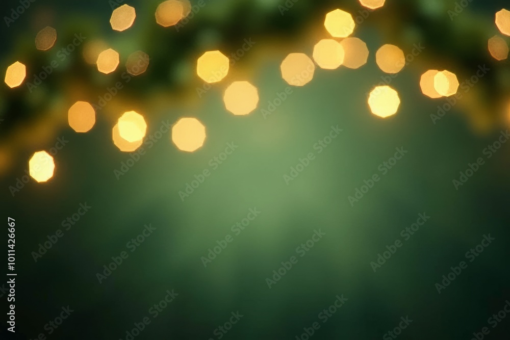 Obraz premium Blurred Festive Lights Bokeh in Green with Copy Space