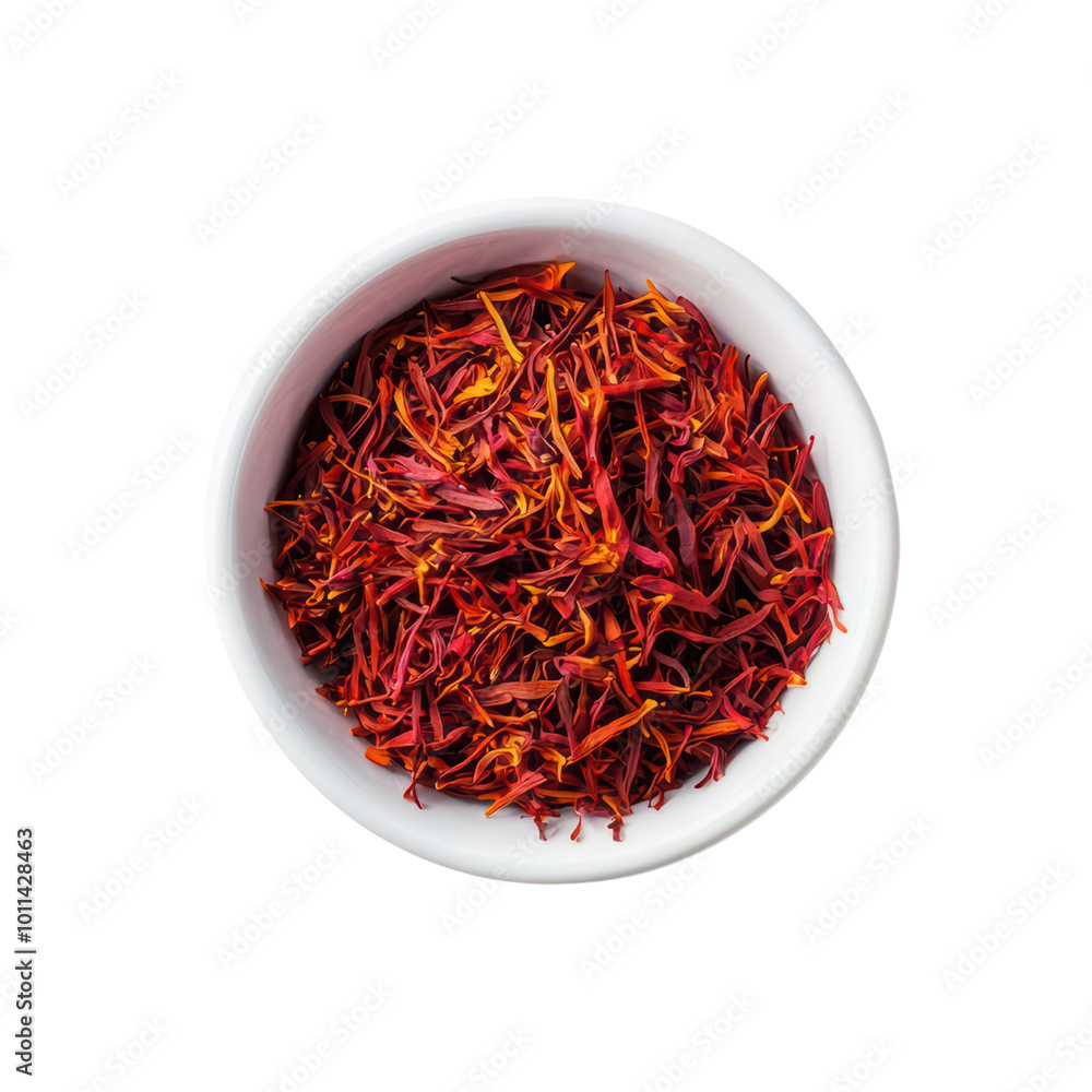 Fototapeta premium Vibrant saffron threads in a white bowl