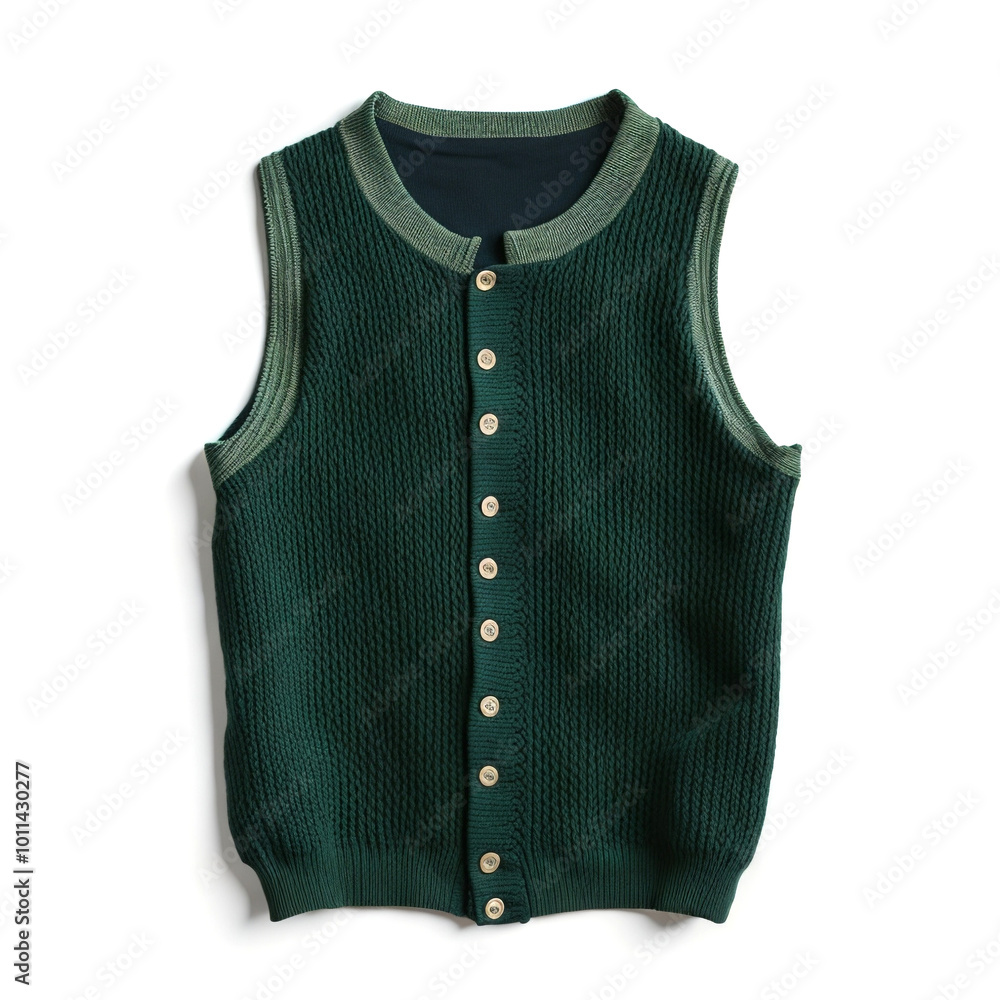 Classic green knit sweater vest on white background Classic green knit sweater vest on white background