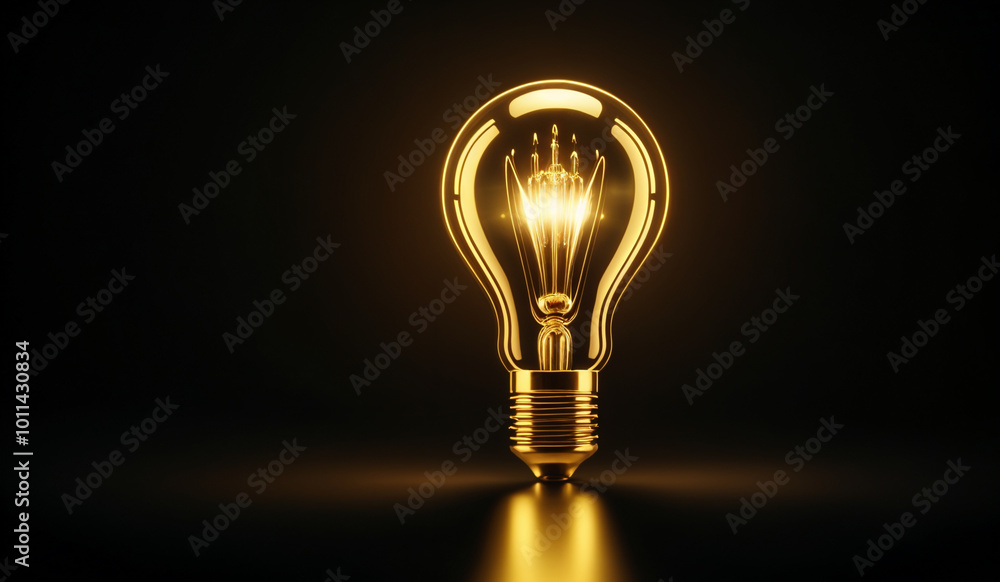 Gold holographic glowing lightbulb with copy space. Gold holographic glowing lightbulb with copy space.