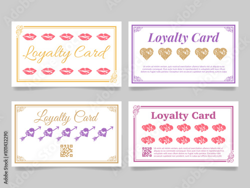 Vintage loyalty cards with playful designs and classic elements, showcasing different motives to attract customers.