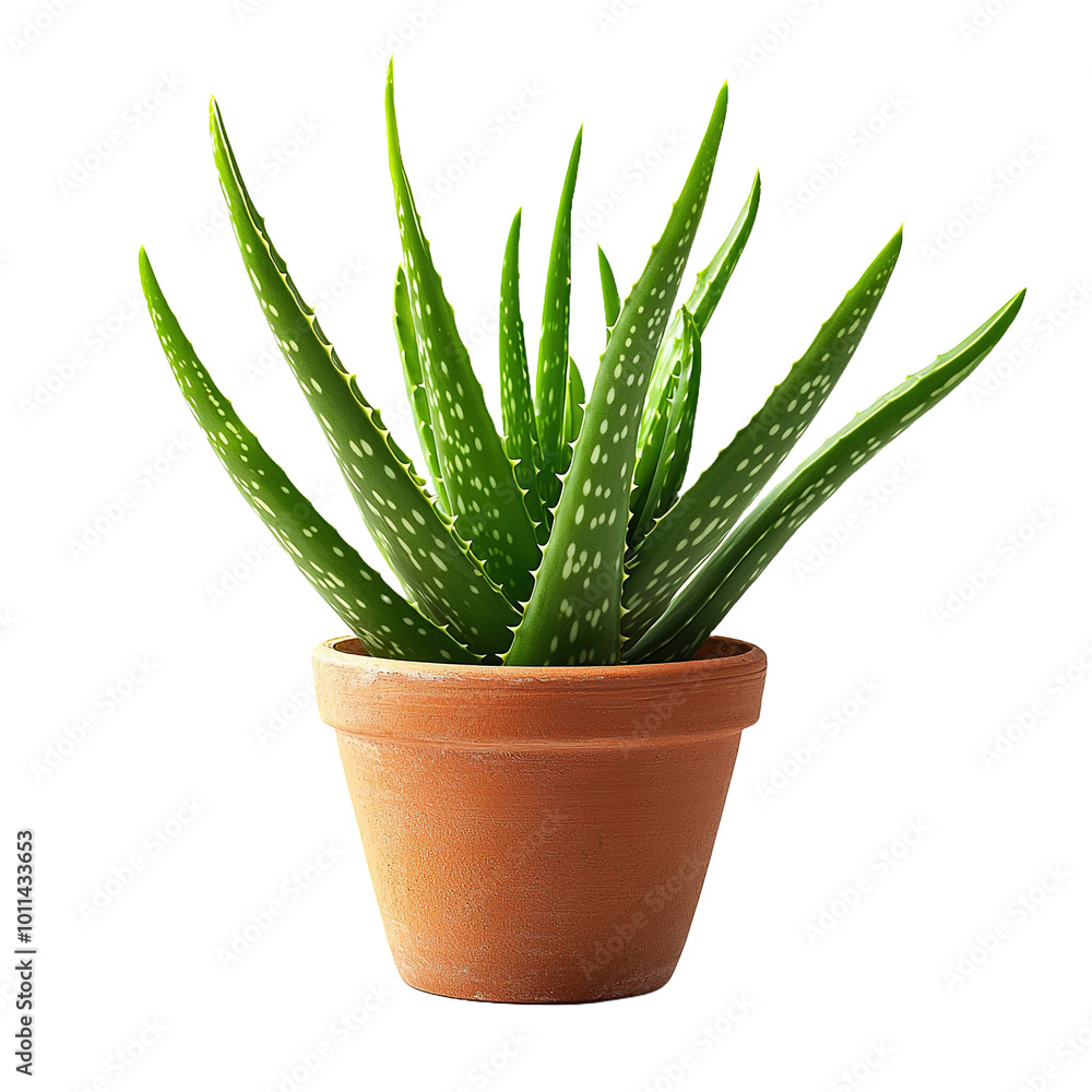 aloe vera in a pot isolated on transparent background. side view aloe vera in a pot isolated on transparent background. side view