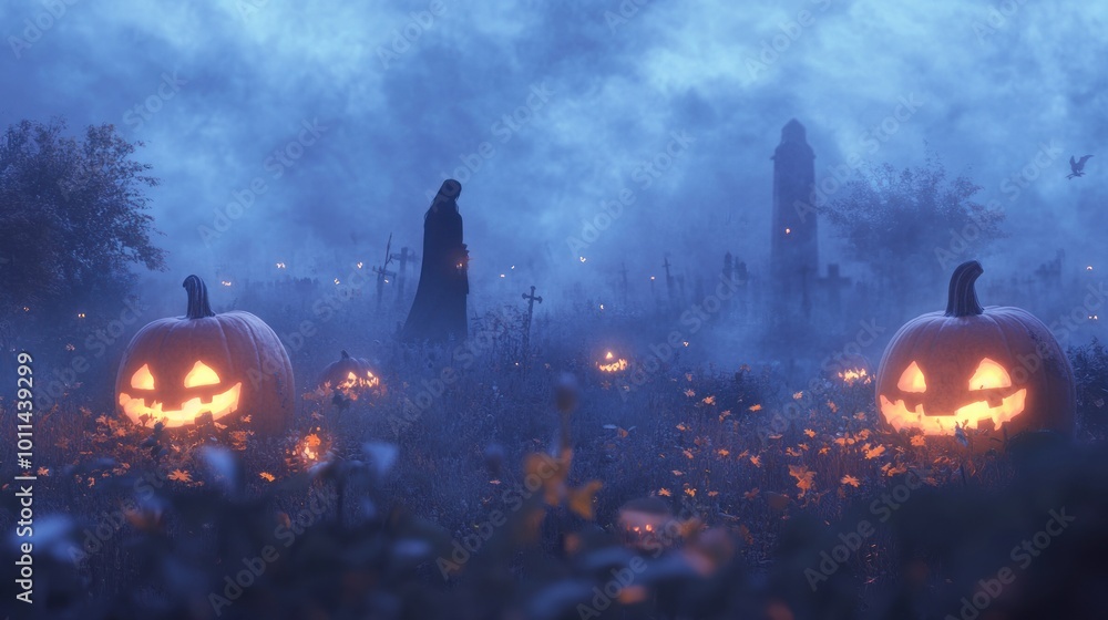 Naklejka premium halloween pumpkin lamp