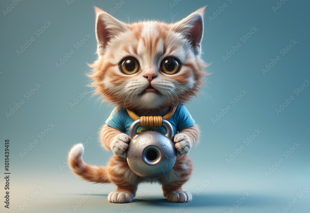 kitten athlete with a heavy weight doing sports kitten athlete with a heavy weight doing sports