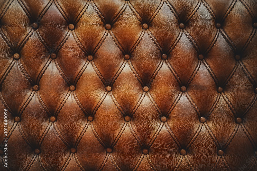 A brown leather texture with a pattern of buttons A brown leather texture with a pattern of buttons