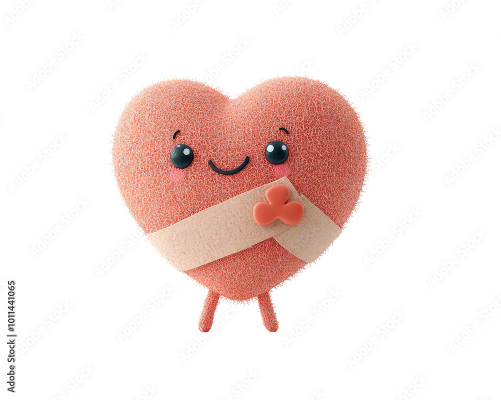Cute heart character with a bandage on a white background. Cute heart character with a bandage on a white background.