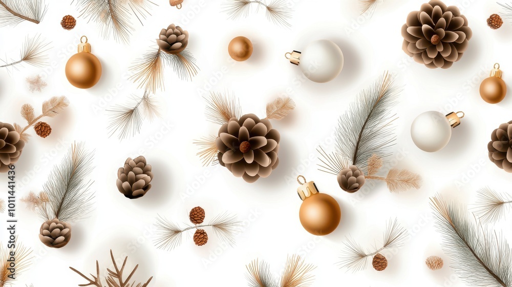 A delicate seamless Christmas pattern with hand-drawn pinecones, fir branches, and berries in earthy tones. A delicate seamless Christmas pattern with hand-drawn pinecones, fir branches, and berries in earthy tones.